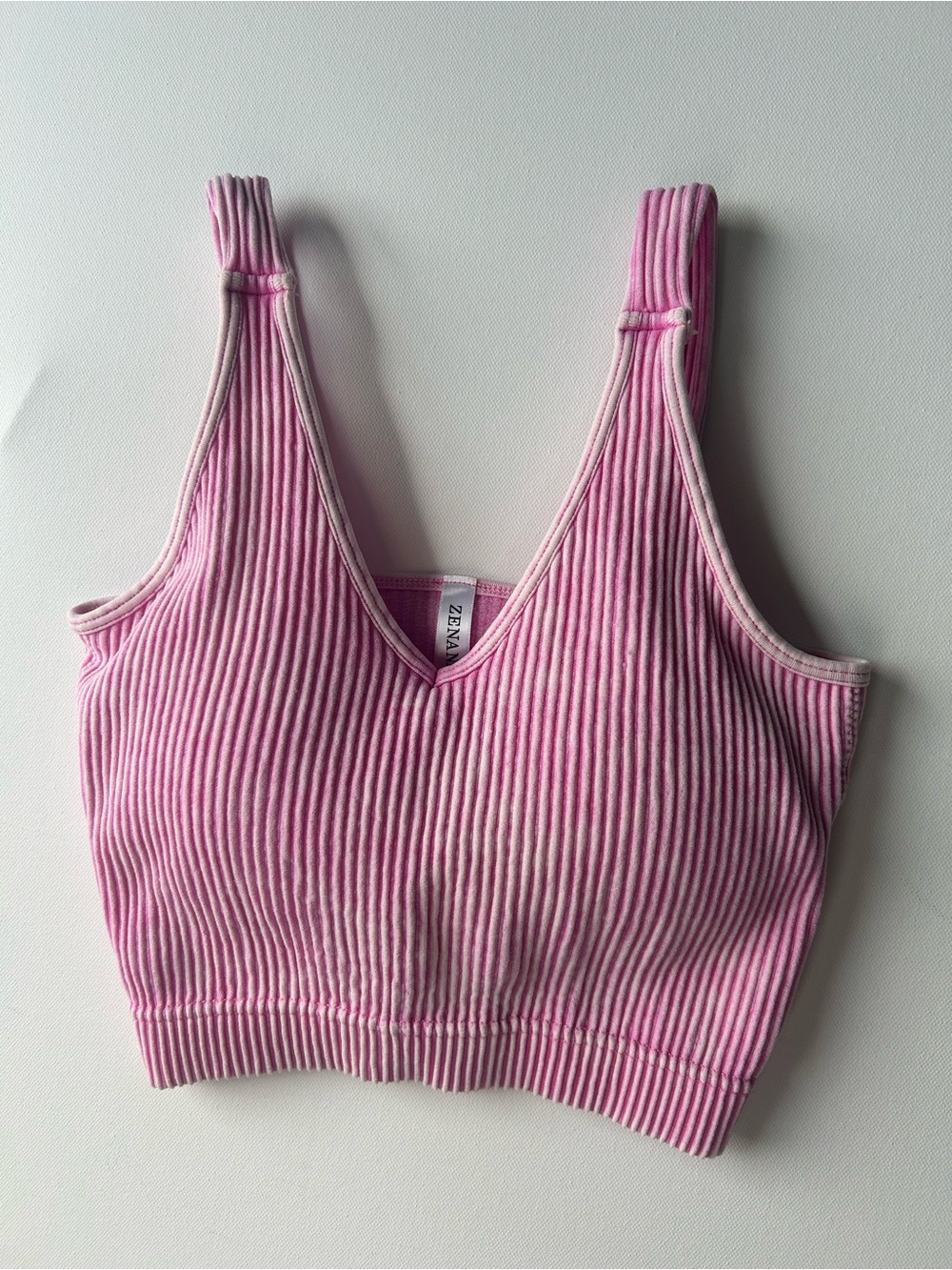 Zenana washed Pink Ribbed padded V-Neck Tank S/M